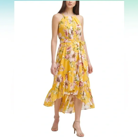 Vince Camuto Yellow Asymmetrical Ruffled Sundress - Picture 1 of 11